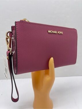 MICHAEL KORS JST Lg Double Zip Leather Wristlet Wallet Phone Holder 
Rosewood